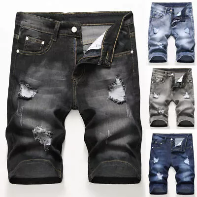New Mens Brand Denim Shorts Casual Denim Pants Distressed Ripped Jeans Short • $15.98