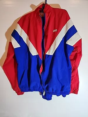 Vintage ASICS RW&B 'Merica Nylon Shell Windbreaker Warm Up Track Suit Size XL • $49.49