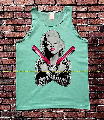 Men's Marilyn Monroe Pink Pistols Mint Green Tank Top Dope Diamond Cali Tattoo • $8.99