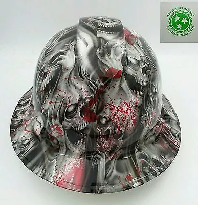 $79.99 • Buy Hard Hat FULL BRIM Custom Hydro Dipped , OSHA Approved BLOOD SKULLS 