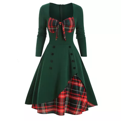 £17.98 • Buy Retro Womens Plaid Check Skater Dress Steampunk Gothic Rockabilly Swing Dress UK