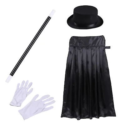 4 Magician Costume For Kids Top Hat Cape Magic Wand Gloves Cosplay Fancy Dress • $12.42