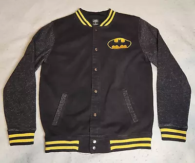 $28.49 • Buy Batman Mens Varsity Jacket Size M Black Striped Snap Button Long Sleeve