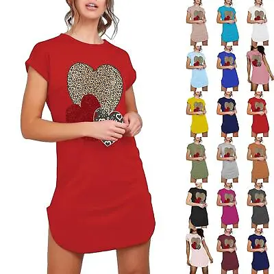 £4.99 • Buy Womens Ladies Triple Heart Print Round Neck Curved Hem Tunic T Shirt Mini Dress