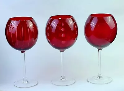 MIKASA Cheers Ruby Balloon Wine Glasses Red W Clear Stemware 9 H Blown Glass • $16.25