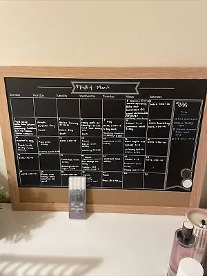 Calendar Chalk Board Planner LARGE Memo Organiser Wooden Wall Mounted Blackboard • £15