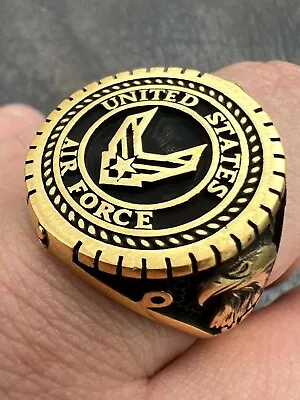 Mens Real 14k Gold Plated Over 925 Silver US Air Force Military Army Ring 7-13 • $61.09