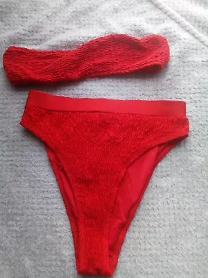 Missguided Red Bikini. Size 10. High Leg Bottoms. Bootube Top. • £3.99