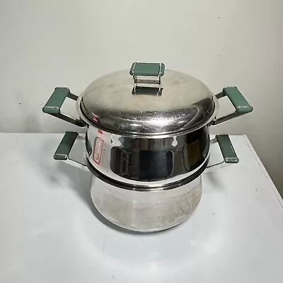 Mepra Italy Inox Steamer Pot Double Boiler 18-10 Stainless Steel RARE Green USED • $72.95