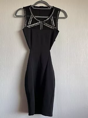 Miss Selfridge Embellished Black Cut Out Dress Size 6 • £10
