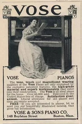 Magazine Ad - 1909 - Vose & Sons Piano Co. Boston MA • $8
