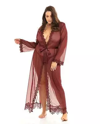 Oh La La Cheri Curvy Provence Eyelash Lace Floor Length Robe Zinfandel • $36