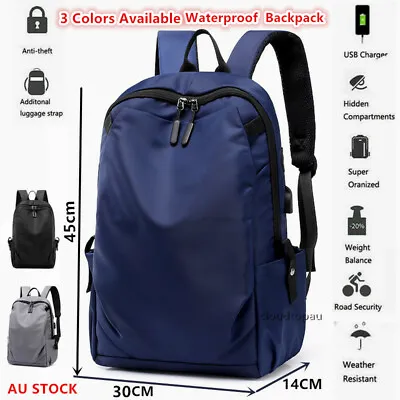 Men Women Waterproof Oxford Backpack Laptop School Travel Earphone +USB Charging • $28.99