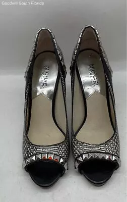 Michael Kors Womens Black Leather Studded Peep Toe Stiletto Pump Heels Size 7.5M • $19.99