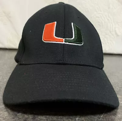 Nike Team NCAA  Miami Hurricanes Black UM Wink Eye Hat Cap Flex U Logo OSFA • $23.99