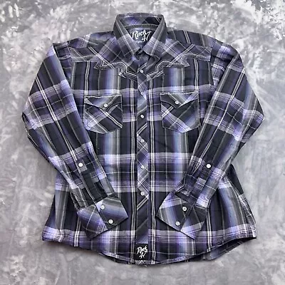 Rock 47 Wrangler Men's Peuple Plaid Thick Stitch Pearl Snap Western Shirt Size L • $17.99