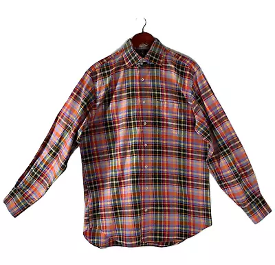 Peter Millar Shirt Men Size L Tartan Plaid 100% Cotton Multicolor Sport Luxury • $24