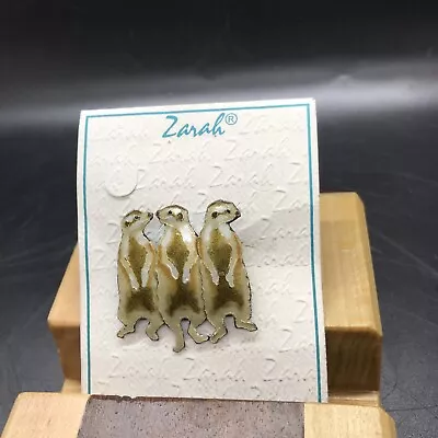 Zarah Meerkats Pin Enamel On Sterling Silver 925 Brooch Marilyn Grame Artist New • $68