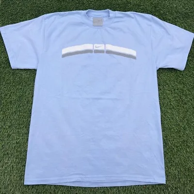 VTG Y2K Nike T Shirt Men  Large Baby Blue Center Swoosh Logo Spelled Out Short S • $19.99