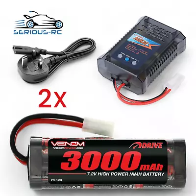 RC Car Batteries 2x 3000mah 7.2v NiMH Tamiya Battery & 2ah Fast Charger - 2 Pack • £48.99