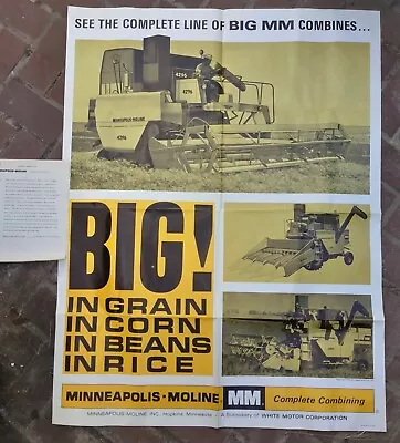 NOS Vintage 1967 MINNEAPOLIS-MOLINE 4296 COMBINE Old M-M Dealer SHOWROOM POSTER • $39.95