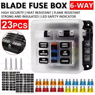 6 Way Blade Fuse Block Box Holder LED Light 12V 32V Circuit Caravan Marine Car • $13.85