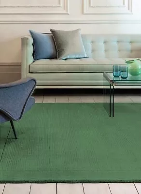 York Rug Forest Green 100% Wool Rug Plain With Border Living Room Bedroom Area • £119.99