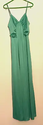 Vintage 70s Easy St Light Sea Green Jersey Strappy Ruched Maxi Disco Dress 10 • £24.99