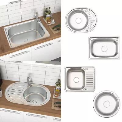 Stainless Steel Inset Catering Kitchen Sink Single Bowl Reversible Drainer Waste • £39.95