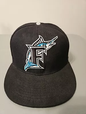 Florida Marlins Black New Era 5950 Hat 7 3/8 With Missing Hat Top Bean Beanie • $10