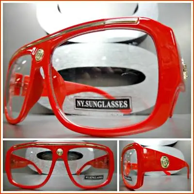 Men's CLASSIC RETRO HIP HOP RAPPER Style Clear Lens EYE GLASSES Thick Red Frame • $29.99