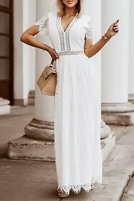 Romantic White Boho Lace Maxi Dress Beach Wedding NEW Size Large (12) • $89
