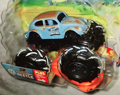 HW MONSTER TRUCKS  VW BEETLE  W/CONNECT & CRASH CAR VHTF NEW DIECAST MONSTER JAM • $12.95