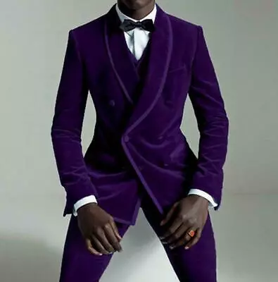 Men Purple Velvet Suit Jacket Grooms Tuxedo Party Dinner Wedding Suit Blazer New • $72.79