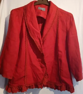 Marks & Spencer Per Una Fresh Linen Vivid ¾ Sleeve Red Jacket UK 14 • £7.99