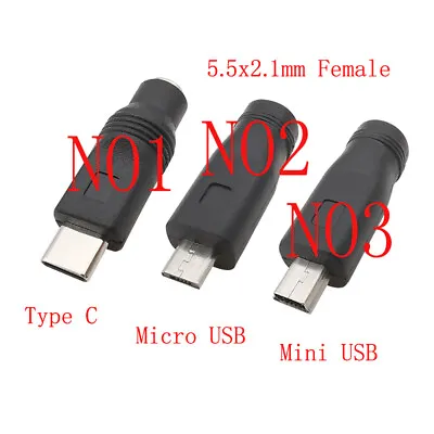 DC Power 5.5 X 2.1mm Female Jack To Type C Micro Mini USB Male Plug Adapters • $2.96