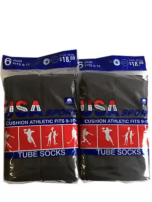 12 Pairs Men's Cotton Athletic Sports TUBE Socks 9-15 Multi-Color Made In USA  • $17.99