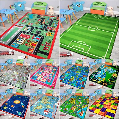 Kids Rugs Nursery Boys Girls Bedroom Village Town Road Map City Car Toy Play Mat • £14.96