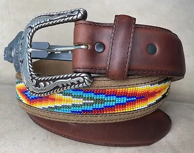 Tony Lama Beaded Genuine Leather Belt Made In USA C42365 • $49.75