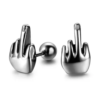 Men Women's Stainless Steel Middle Finger Fashion Pierced Ear Stud Boys Earrings • $8.99