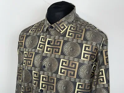 Vintage Versace Ornate BAROQUE Gold Black Print Shirt Size Extra Extra Large XXL • £60