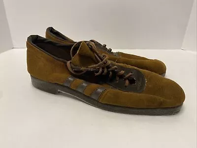 Vintage Brunswick Brown Leather Bowling Shoes W/stripes - APPROX SIZE 11 • $29.99