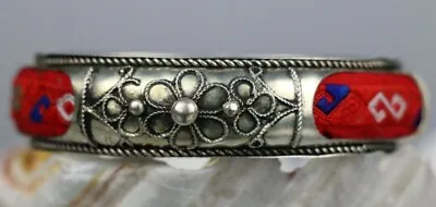 Tribal Exotic Chinese Minority People's Old Hand Embroidery Miao Silver Bracelet • $30