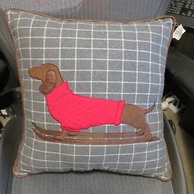 Dachshund Dog Skiing Skis Decorative Toss Throw Gray Pillow Red Sweater NWT • $29.99