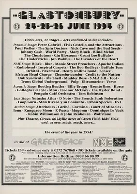 £5.50 • Buy Glastonbury 1994 - Peter Gabriel Bjork Manic Street. - Full Size Magazine Advert