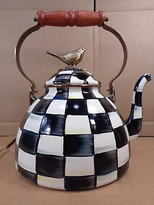 Mackenzie Childs Courtly Check Enamel 3 Quart Tea Kettle With Bird Damaged • $17.50