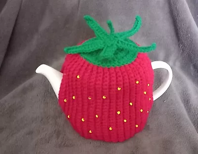 £11.99 • Buy Strawberry Tea Cosy Handmade Crocheted Afternoon Tea Wimbledon Kings Coronation
