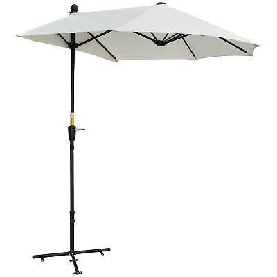 Outsunny 2m Half Garden Parasol Market Umbrella W/ Crank Handle Base Cream • £79.99