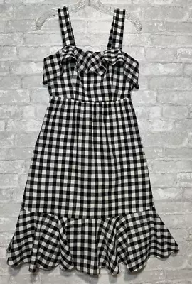 J Crew Black White Gingham Check Sleeveless Summer Dress Ruffles Lined Size 0 • $19