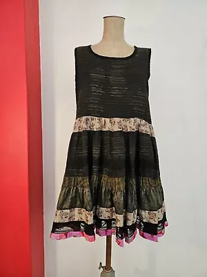 PITI Wool Blend Boho Lace Detail  Dress Pink Rim Size S-M • $49